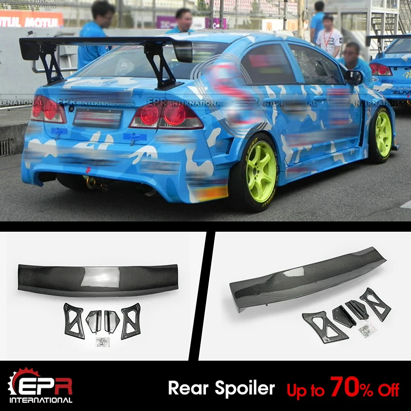 For Honda Civic FD2 VTX Style Carbon Glossy Rear Spoiler GT Wing Exterior kit(Carbon Stand)(Not for orginal bolt holes)