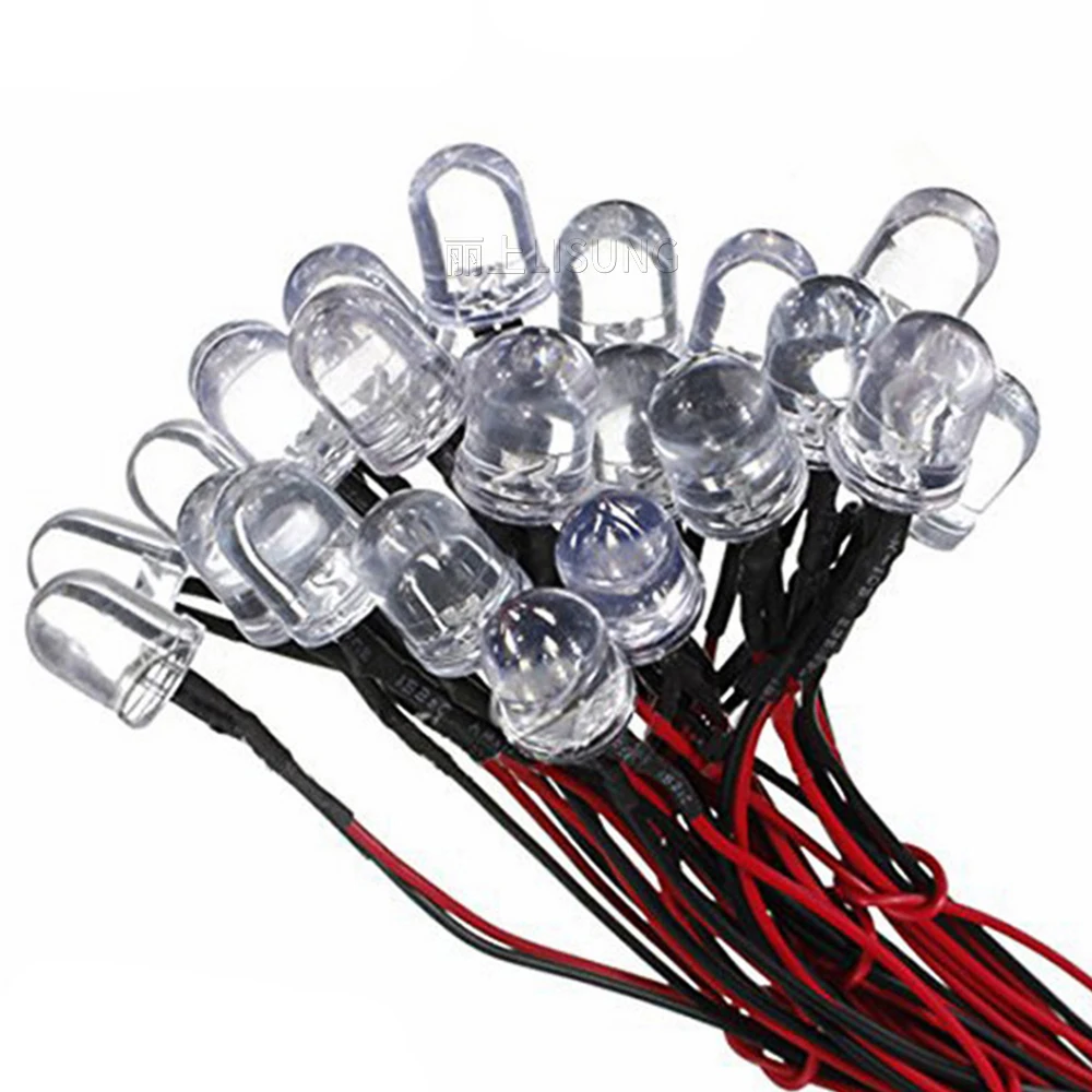 3v 6v 12v 24v 220v Single Pre Wire 10mm Led Light Red White Blue Yellow Lamp Diodes Led Prewired Wired Emitting Diode With Lead