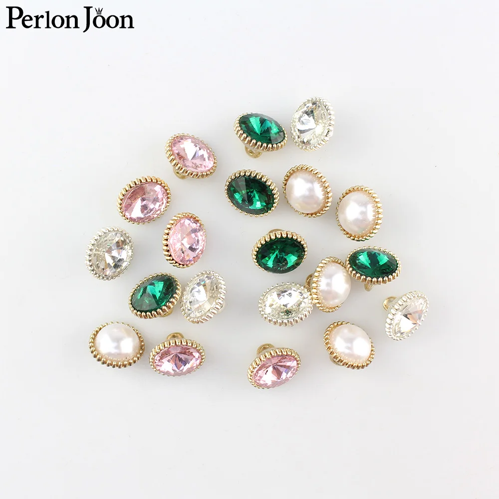 10pcs/lot 12mm pearl rhinestone crytal shank metal button DIY decorative crafts for clothing needlework sewing accessories NK052