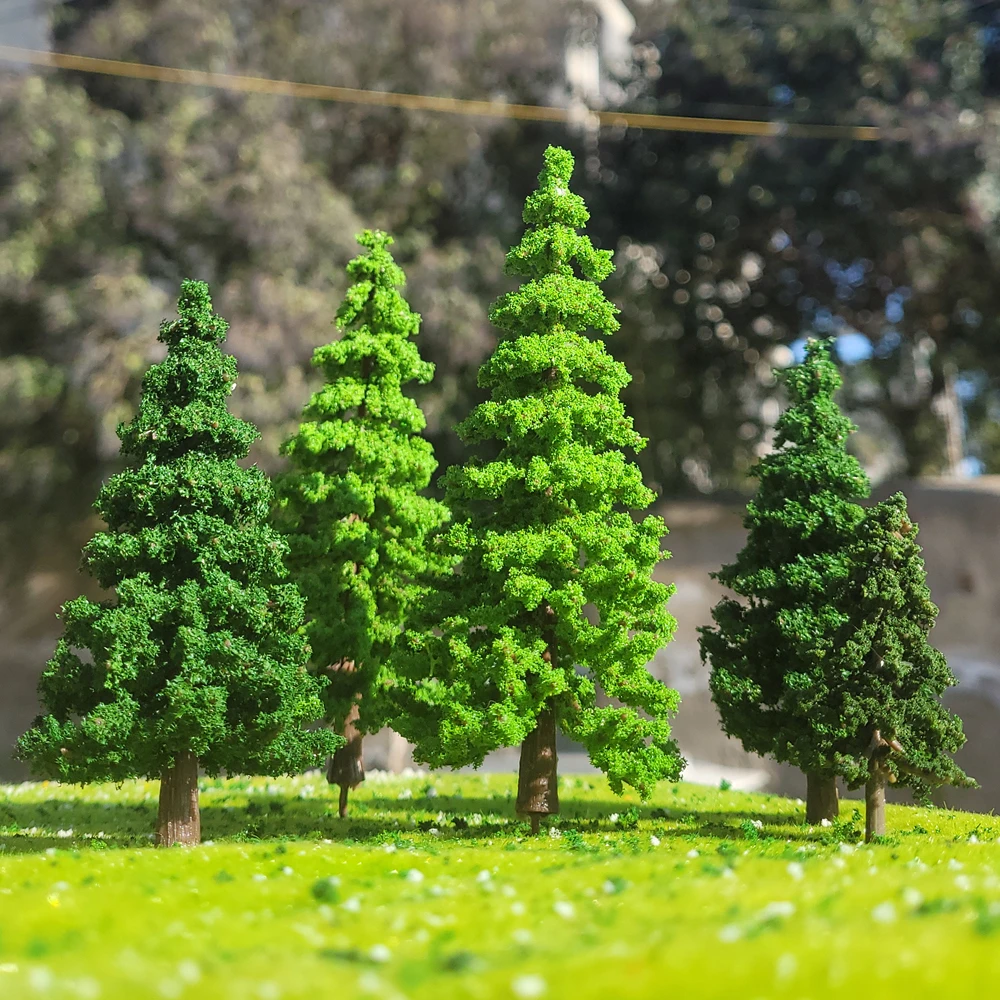 4PCS 1:87 HO Scale Model Pine Tree Cedar Landscape Miniature Train Railway Layout Scenery Diorama Diy Window Christmas Day Decor