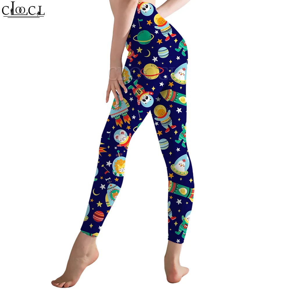 CLOOCL Damesleggings Grappige astronauten en buitenaardse print Hoge taille Elasticiteitslegging Dames voor indoor Push-up trainingsbroek