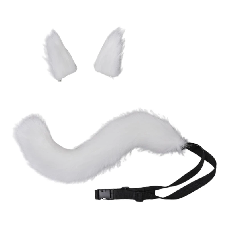 3 Pcs Wolf Tail and Clip Ears Kit Fancy Party Costume Accessories Kid Adult Cosplay Kitten Tail Foxes Ears Headpiece 