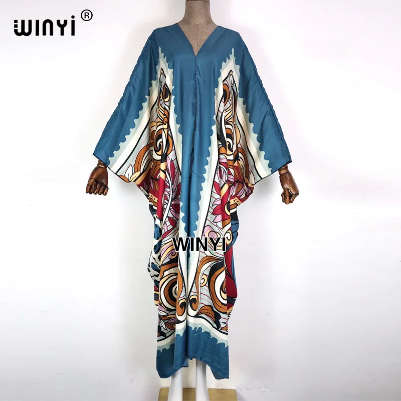 

WINYI robe summer Kuwait Vintage Maxi Dress Women's Fashion Batwing Sleeve sukienka Print Loose vestidos de mujer casual