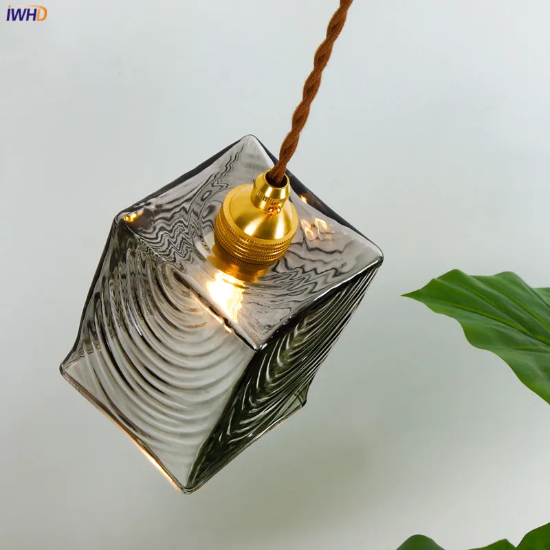 IWHD Japanese Style Glass Pendant Lights Fixtures Bedroom Living Room Copper Loft Decor Industrial Vintage Lamp Hanging Light