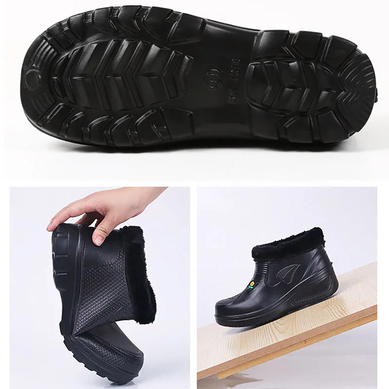 Rain Boots Man Rubber Boots Fashion Ankle Boots Round Toe Plarform Boots Outdoor Non-slip Slip on Rain Shoes Men Fishing Boots