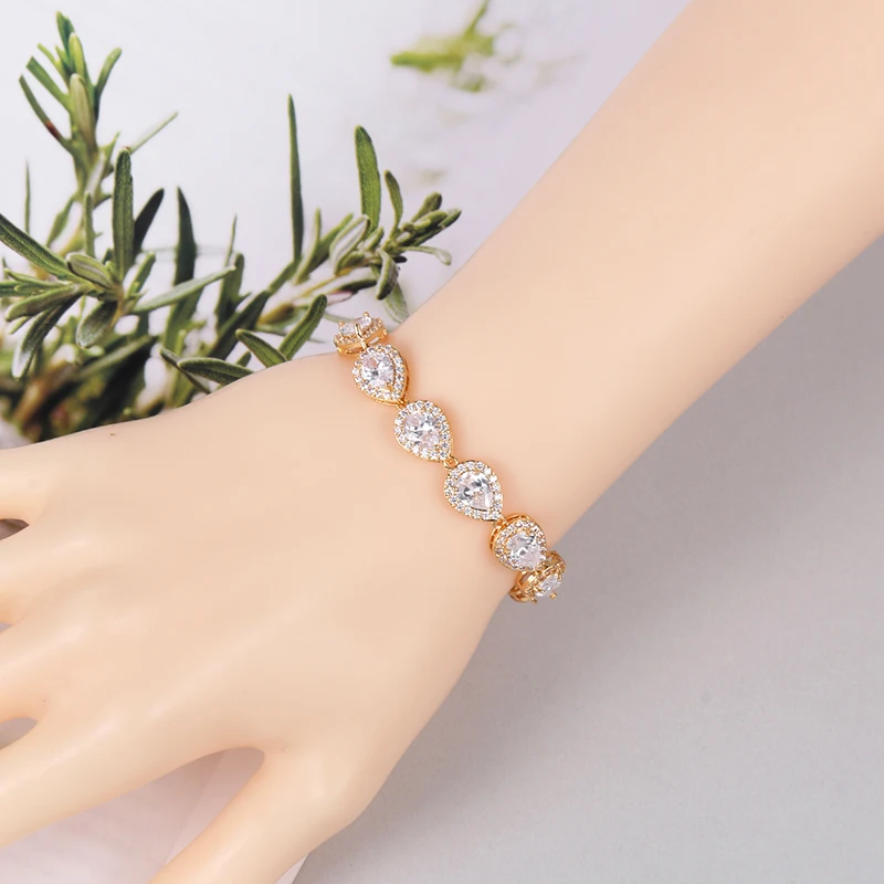 WEIMANJINGDIAN Brand High Quality Halo Pear Cut Cubic Zirconia CZ Crystal Tennis Bracelets Wedding Jewelry Gifts