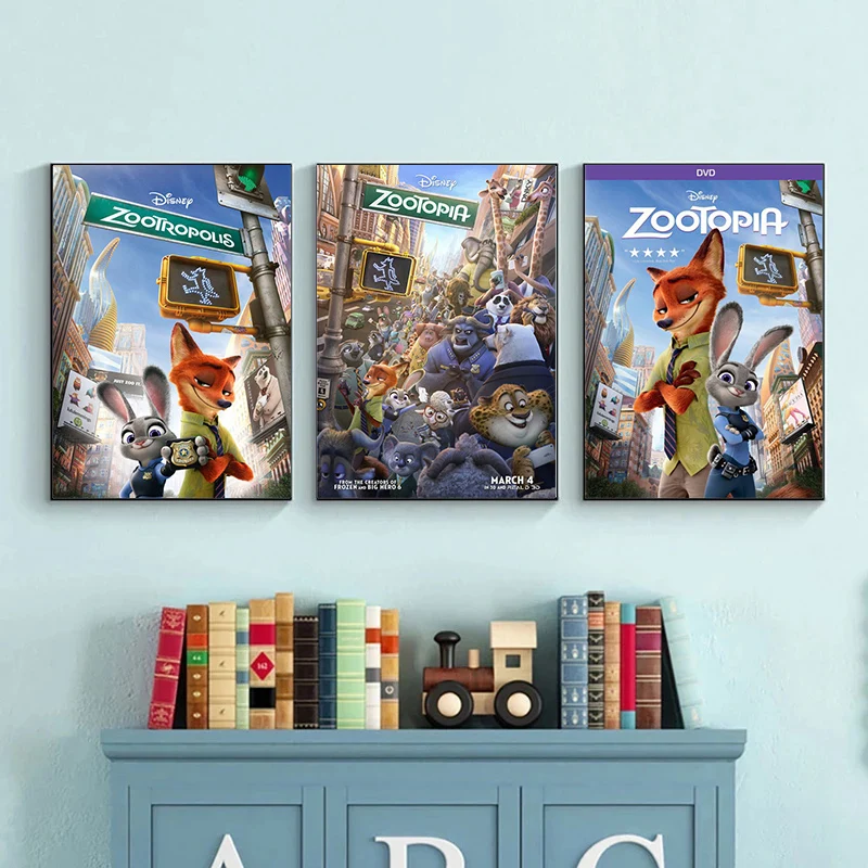 Disney Classic Movie Cartoon Crazy Zoo Canvas Painting Judy and Nick HD Poster Picture Print for Home Children Room Wall Decor