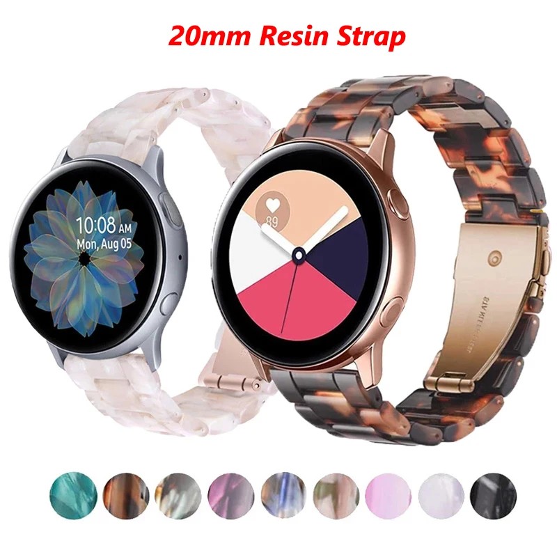 삼성 갤럭시 워치 3 41 42mm 액티브 2 40 44mm 20mm 시계 밴드, 교체용 수지 손목 스트랩, 화웨이 GT2 42 워치 팔찌