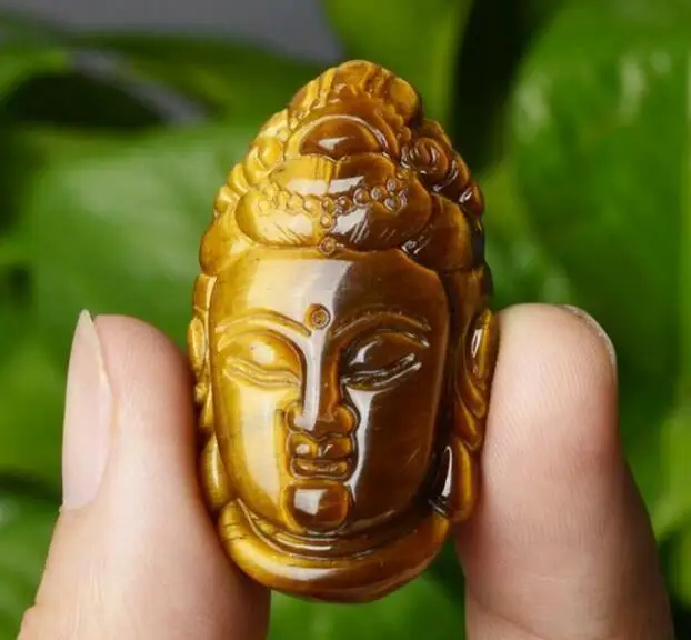 Collection Jewelry Natural Tiger Eye Stone Guanyin Bodhisattva Pendant