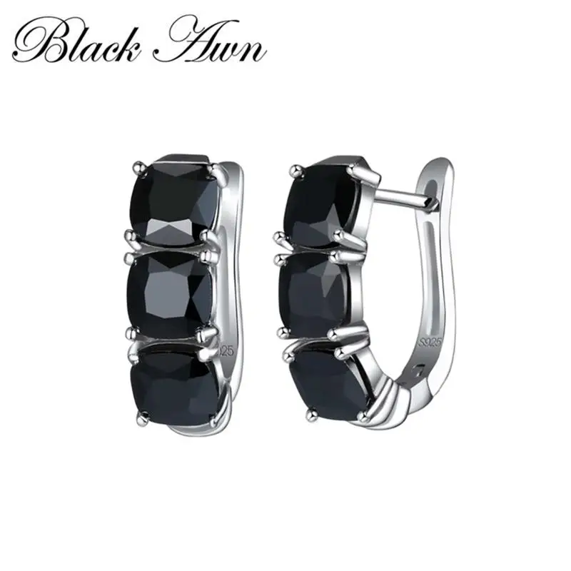 

Simple Silver Color Jewelry Black Spinel Stone Star Cute Party Stud Earrings for Women Bijoux Femme I196