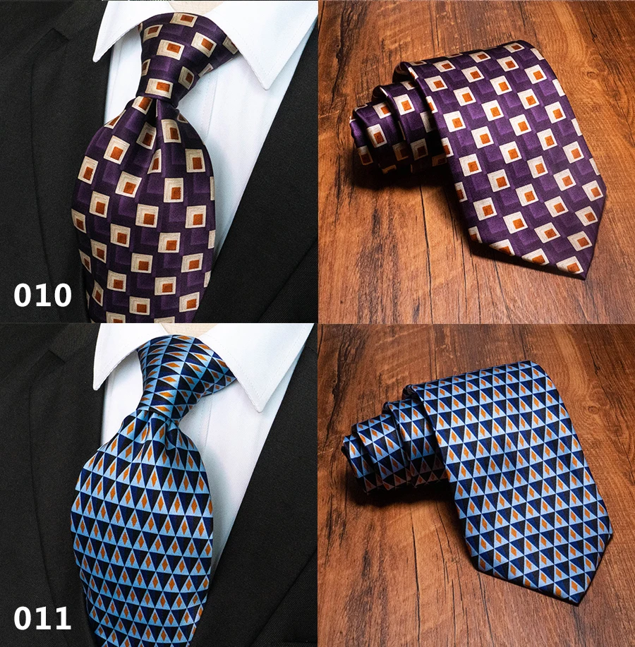 Classic Vintage Mens Tie Handmade 10cm 100% Silk Printed Necktie Geometric Checked Jacquard Ties For Man Business Wedding Gift