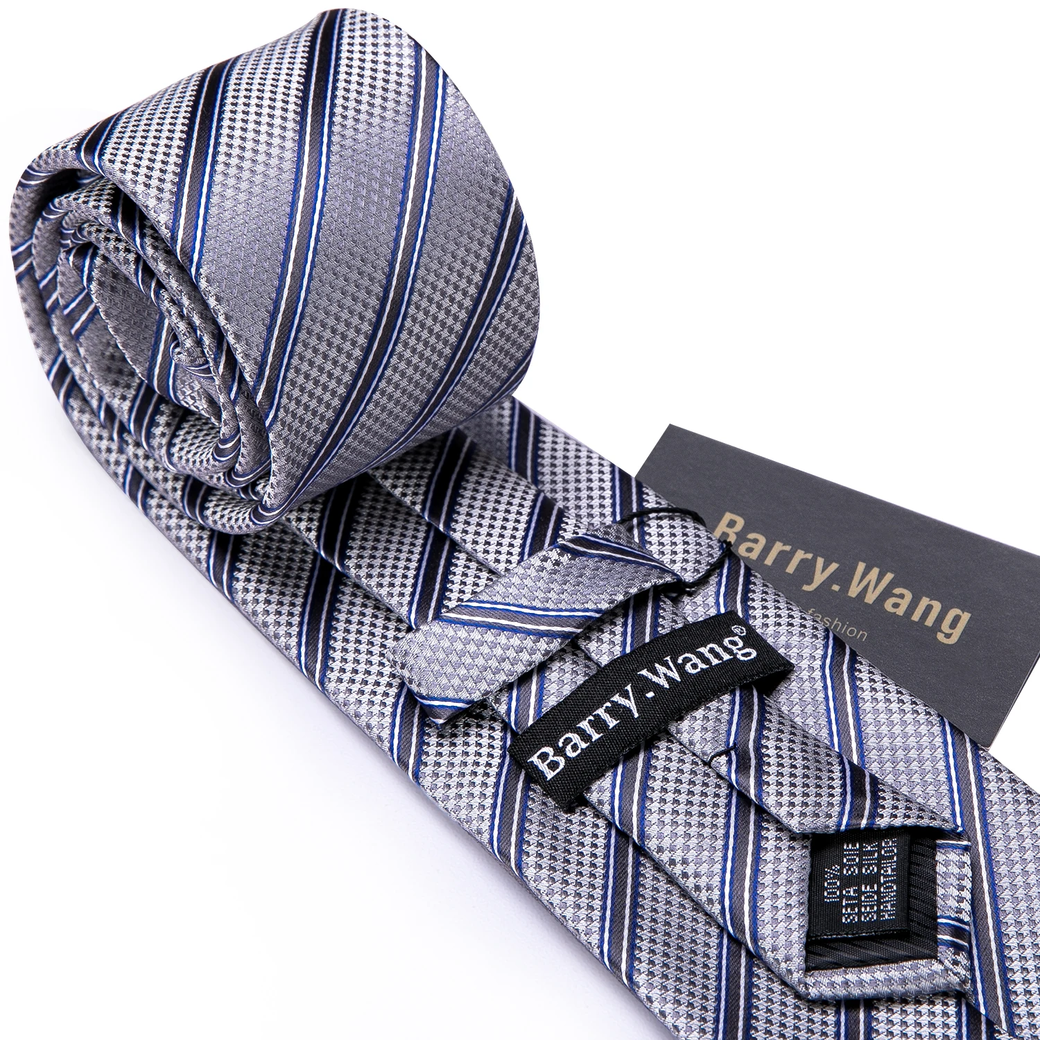 Fashion Luxury Gray Striped100% Silk Tie Gifts For Men Gifts Suit Wedding Tie Barry.Wang NeckTies Hanky Sets Business LN-5322