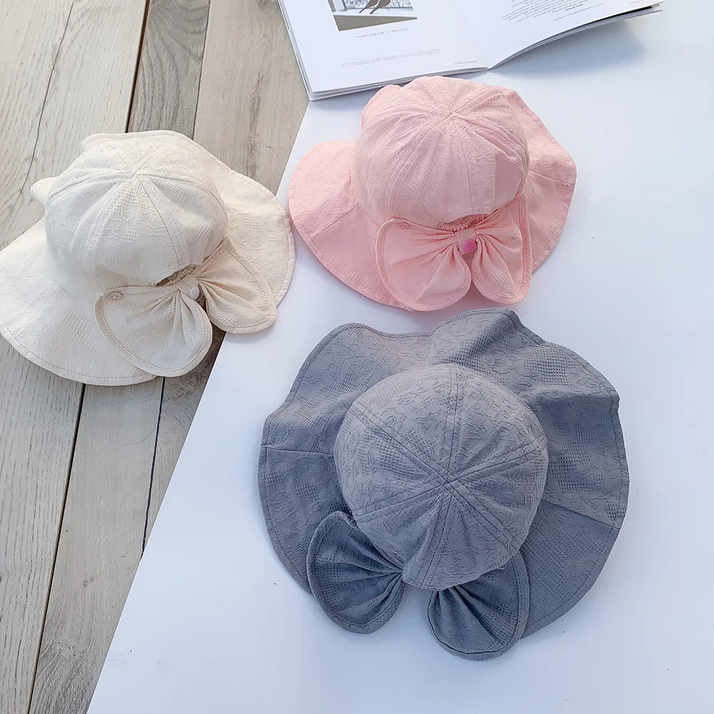 Outdoor Baby Bucket Hat Infant Girls Fisherman Sun Hats Cotton Children Cap Kids Princess Beach Cap Bow Girl Caps