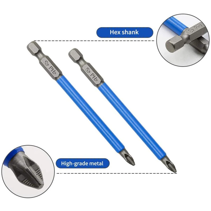 25mm-150mm ph2 phillips cabeça chave de fenda broca hex haste magnética antiderrapante longo alcance precisão parafuso bits ferramentas elétricas