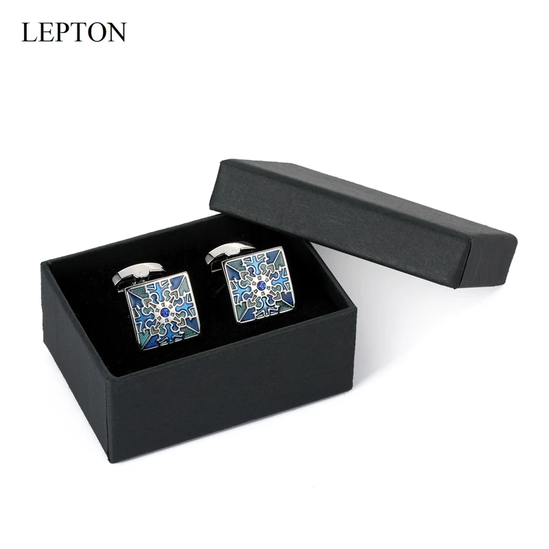 

Lepton Blue Enamel Cufflinks Romantic Crystal Cuff Links Gift for Mens Fathers Day Lover Friend Wedding Anniversaries Birthdays