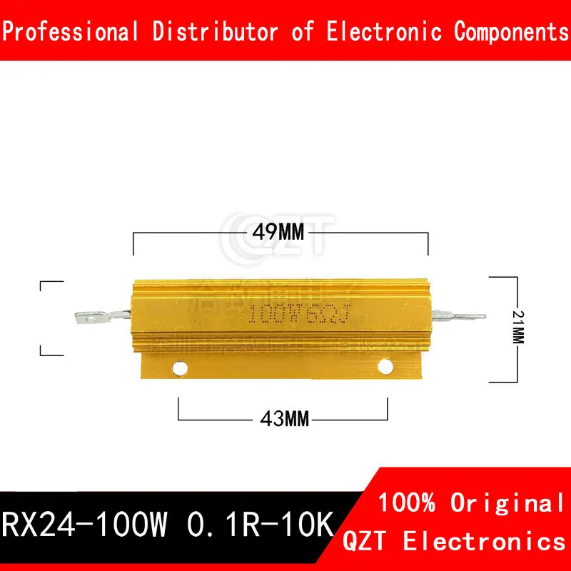 Resistencia bobinada de carcasa metálica de aluminio, RX24-100W, 0,01 ~ 30K, 1, 2, 3, 5, 6, 8, 10, 20, 100, 150, 200, 300, 1K, 10K, ohm, 1 ud.