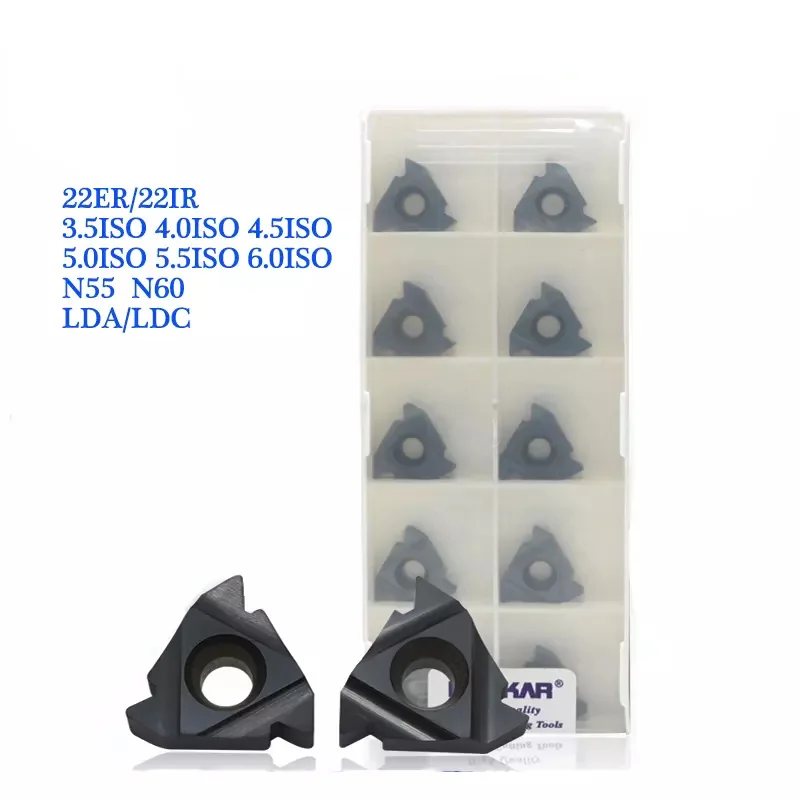 

10PCS 22ER 22IR 3.5ISO 4.0ISO 4.5ISO 5.0ISO 5.5ISO 6.0ISO N55 N60 LDA LDC Carbide Insert CNC Lathe Thread Turning Cutter Tool