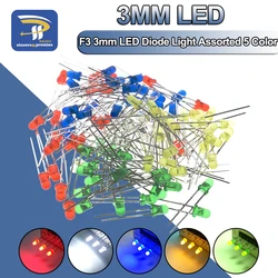 5Colors*20PCS=100PCS / 1Color=100pcs F3 3mm LED Diode Light Assorted Kit Green Blue White Yellow Red COMPONENT DIY kit