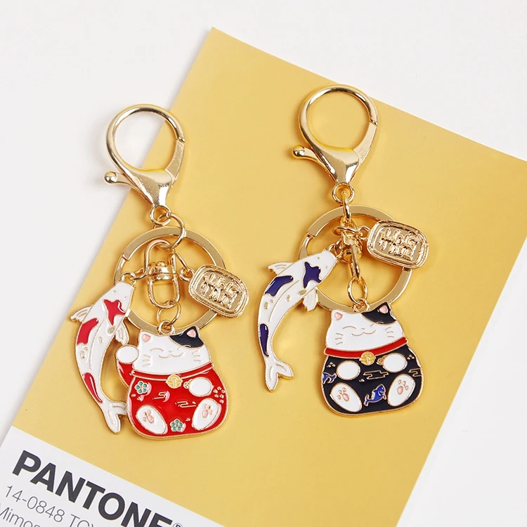 2024 Cute Japan Anime Maneki Neko Lucky Cat Fortune Koinobori Keychain Key Chain Car For Women Bag Pendent D458