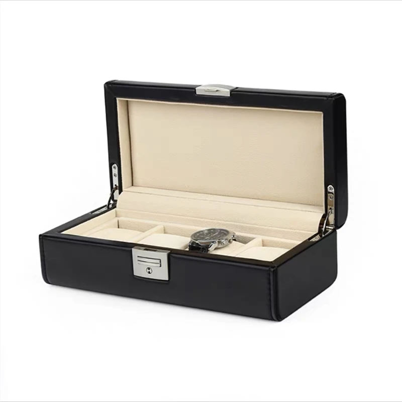 Nieuwe 4 Slots Horloge Case Opbergdoos Mode Lederen Horloge Doos Organizer Met Slot Vrouwen Sieraden Display Box Horloge Houder voor Mannen