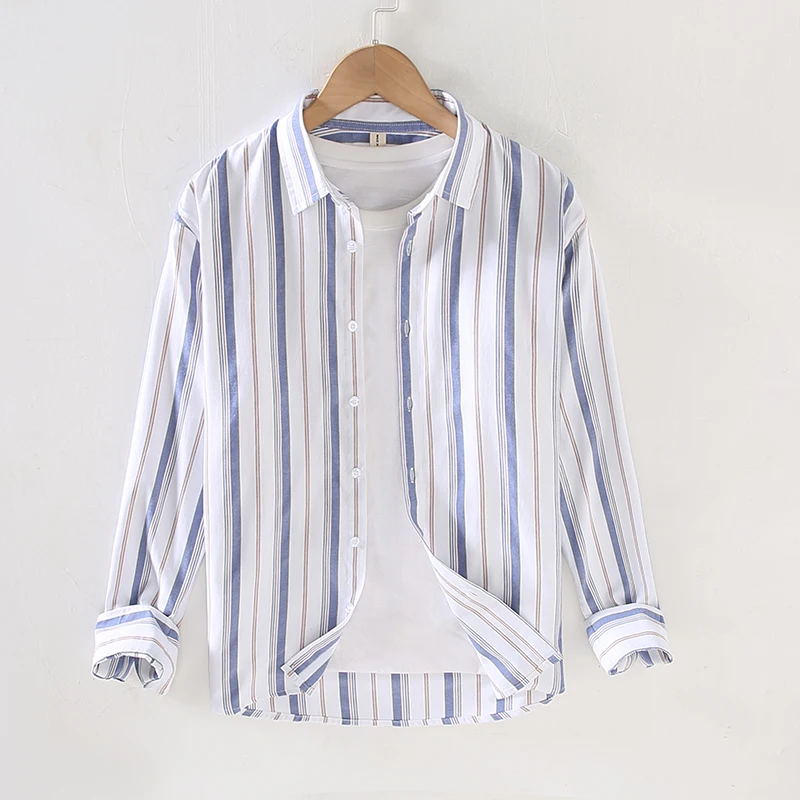 

New Designer Long-sleeved Casual Stripe Cotton Shirt Men Brand Fashion Comfortable Shirts For Men Camisa Masculina Chemise