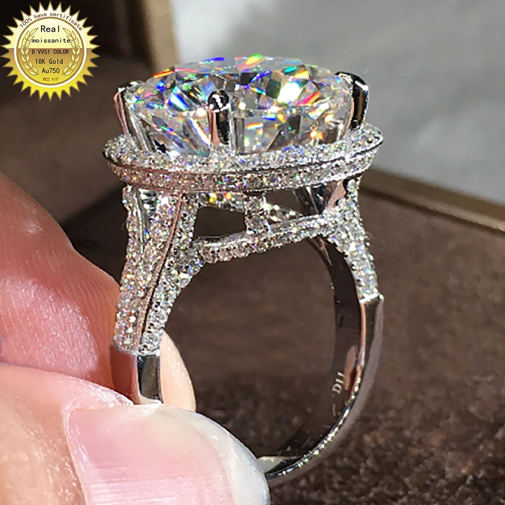 

10K Au417 White Gold Women Wedding Party Engagement Ring 1 2 3 4 5 Carat Round Moissanite Diamond Ring Crown Luxury Trendy