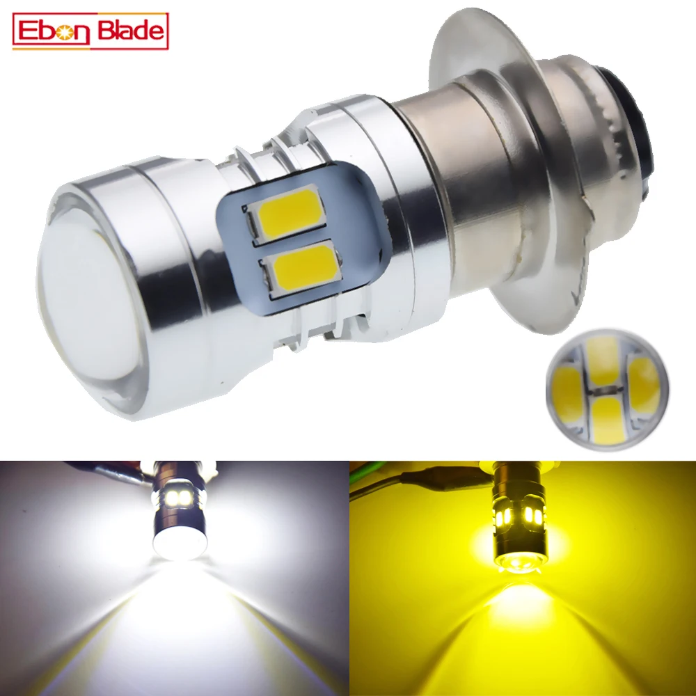 1Pcs P15D H6M Motorcycle LED Headlight 12SMD Dual Beam Bulb Motorbike Scooter ATV LED Headlamp Fog Lamp 6V-30V 12V White Yellow