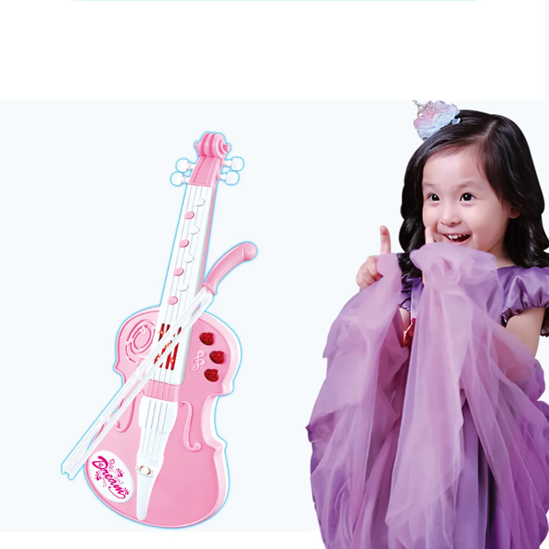 Simulation Electric Violin Musical Instruments Toy With Light And Sound For Kid Gift Environmental Protection Durable -Pink Blue