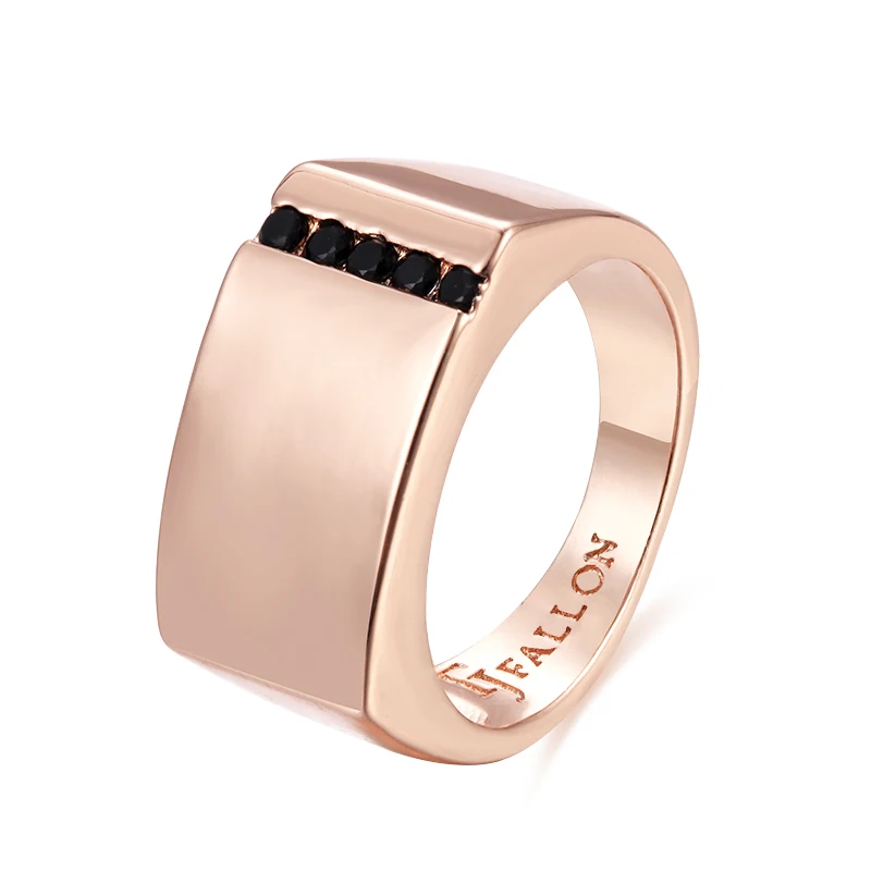 FJ 11mm Men Unisex 585 Rose Gold Color Black Stone Wedding Rings