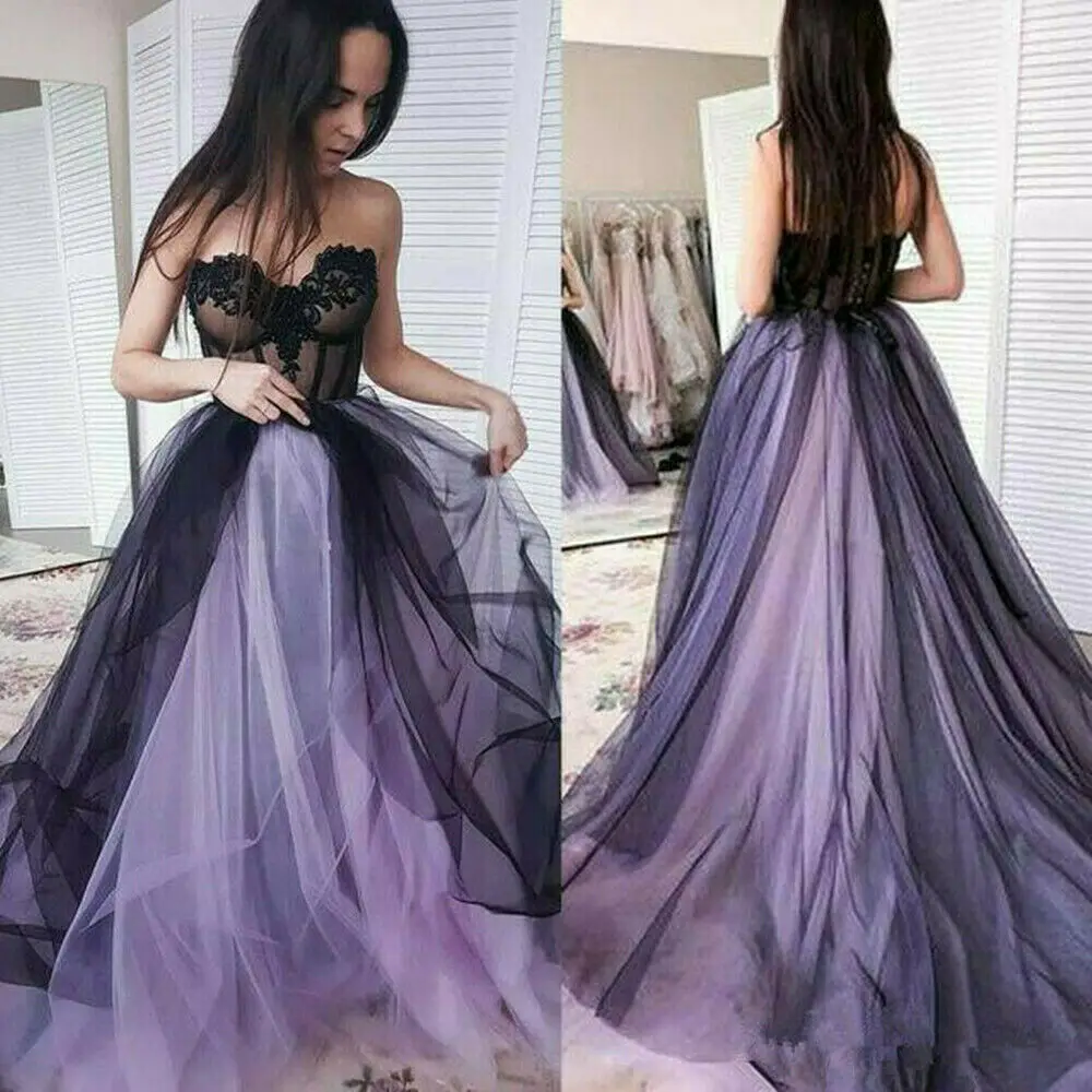 Vestidos De Noiva De Renda Gótica Com Véu, Vestido De Noiva Sem Costas, Divisão Lateral Alta, A-Line, Preto, Sexy