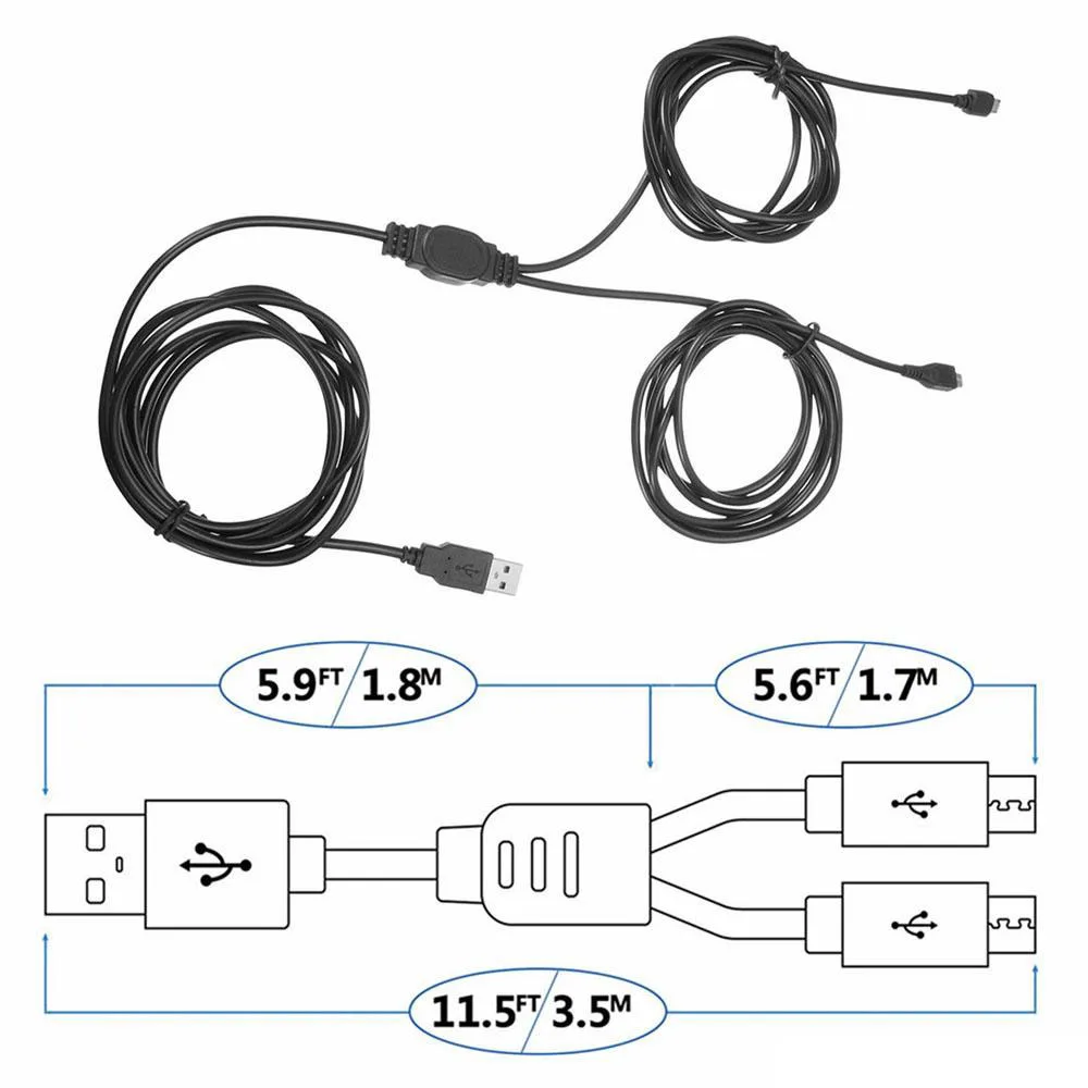 3.5M 2 In 1 Hi-Speed Micro USB 2.0 Charging Cable Sync Data Cord For PlayStation 4 Dual Shock PS4 Controller/PS3/PS VR