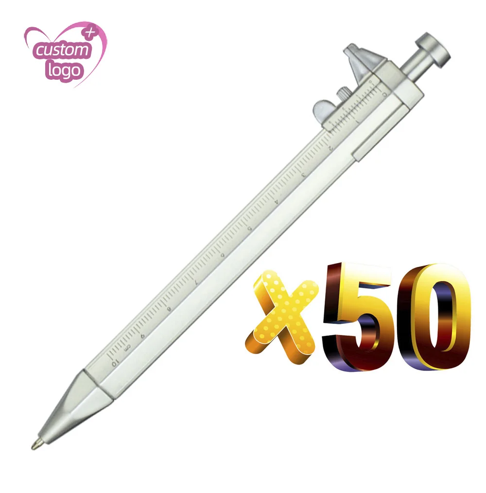 50pcs Customize Caliper Ball Pens Logo BallPoint pens Engraved Gift Pen Promotion Vernier Ruler  Personalized Wholesale Business