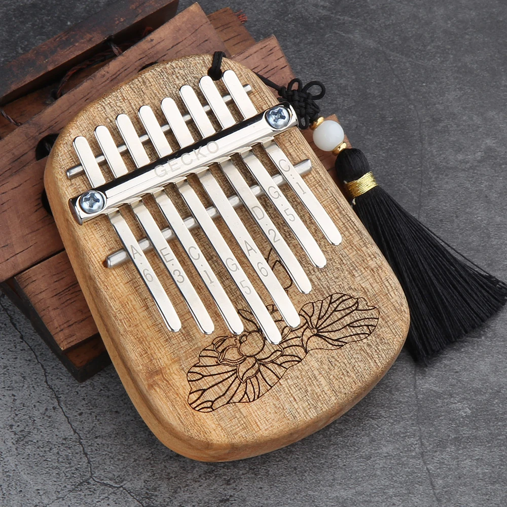 GECKO 8 Key Kalimba African Finger Thumb Piano Full Veneer Camphor Wooden Keyboard Percussion Instrument Music Gift for Beginner