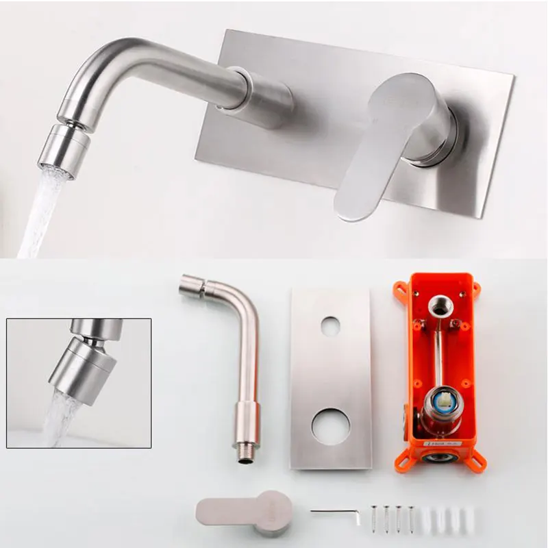 Wall mounted hot and cold basin faucet tap bathroom mixer long neck face wash faucet