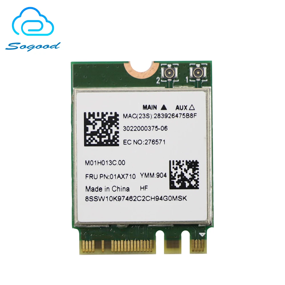 Realtek-بطاقة شبكة لاسلكية ، RTL8821CE 802.11AC 1X1 NGFF/M.2 ، نطاق مزدوج ، 2.4G 5G ، bluetooth 4.2 ، FRU 01AX710