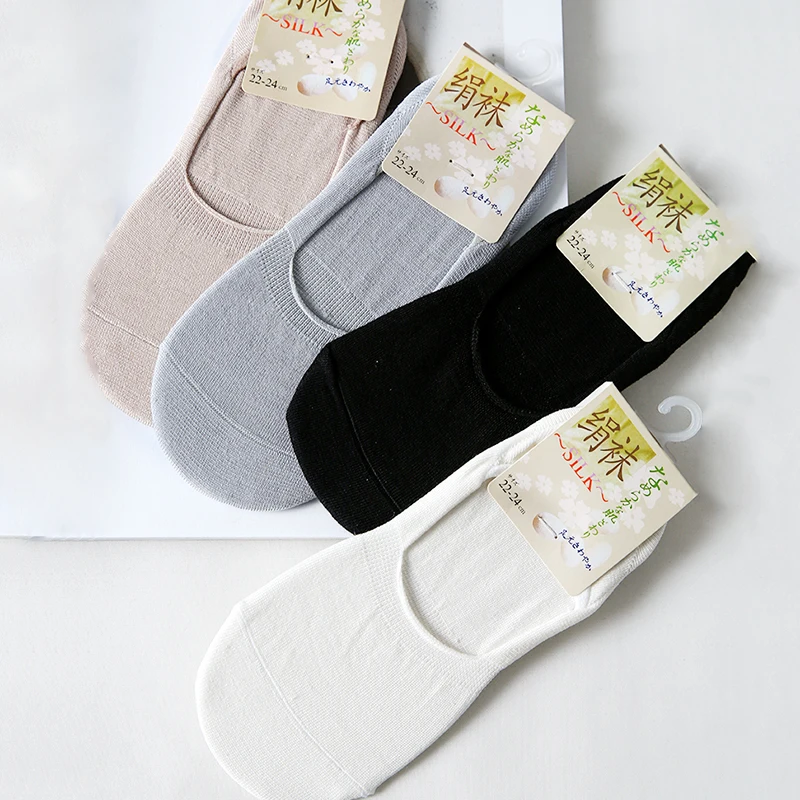 5 Pairs Women Real Silk No Show Socks Invisible Hidden Liner Non Slip Low Cut Casual Thin Flat Boat Sock