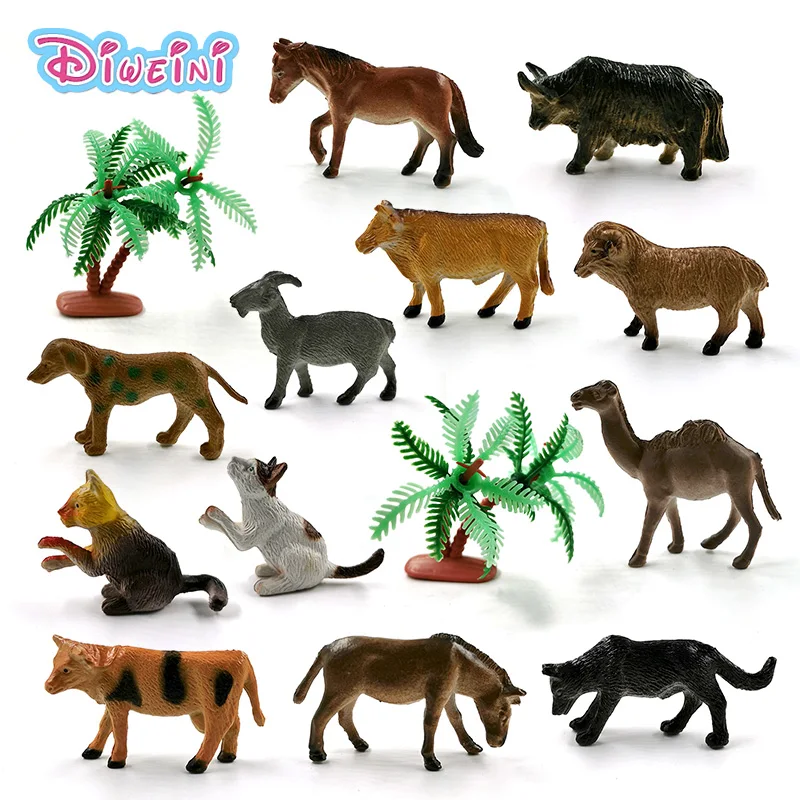 12pcs New Cow Horse Cat Dog Sheep Camel Animal Model Action Figure Decoration Figurine Educational Gift For Kids Hot Toys Set