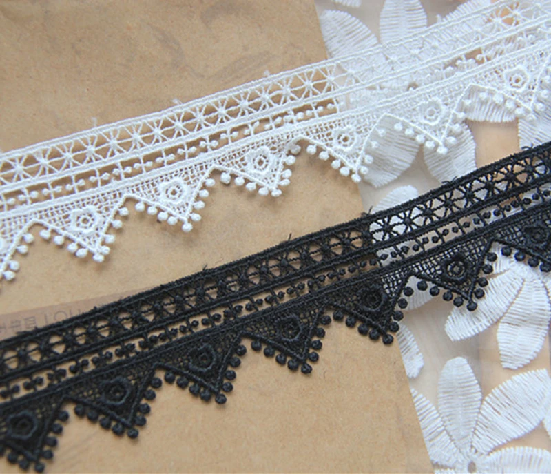 10Yards White Black Water Soluble Lace Trim Dangling Fringe Trimmings For Sewing Clothing DIY Crafts 35mm Width