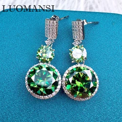 Luomansi Luxury 5+1CT 11MM Green Moissanite Earrings Passed Diamond Test S925 Jewelry Women's Wedding Party