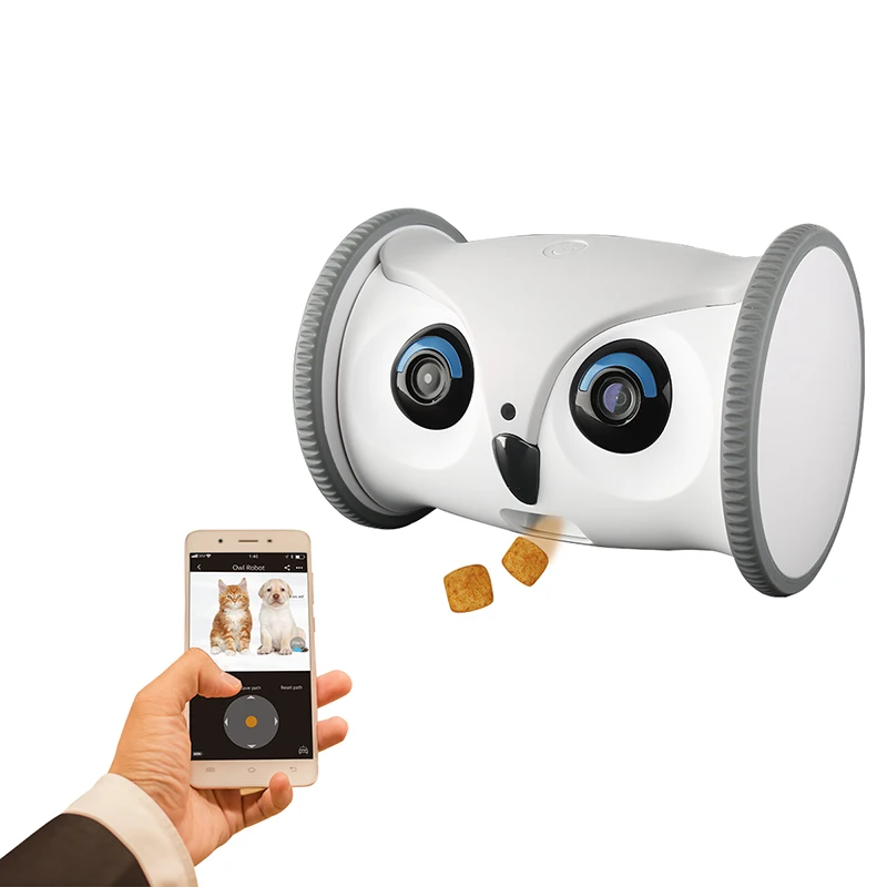 

Pet Intelligent Companion Owl Robot Full HD Camera With Treat Dispenser Interactive Toy Dogs And Cats Mobile Control Via App