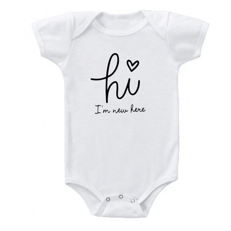 Hi I'm New Here Summer New Baby Bodysuit Boys Girls Short Sleeve Letter Print Cute Cotton Romper Body Baby Clothes Outfits