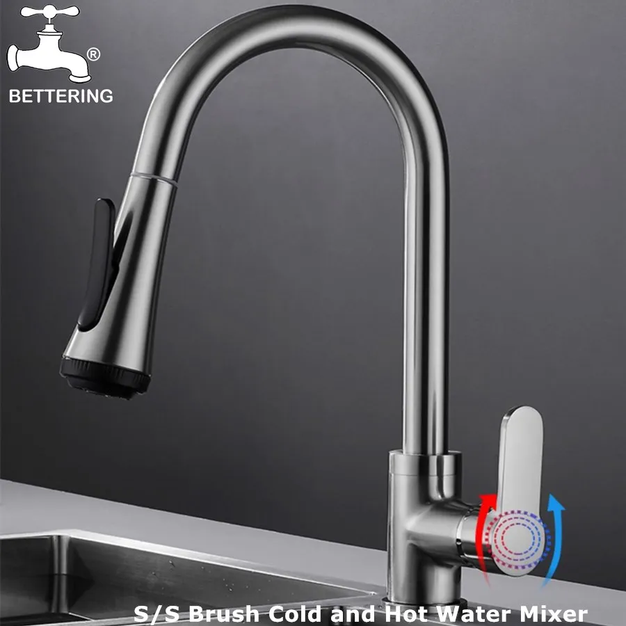 

Kitchen Faucets Pull out Black Taps For kitchen Brushed Faucet Planetary Mixer Stream Deck SUS304 Kitchen Sink Faucet Hot Cold