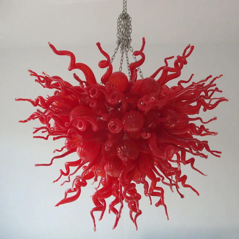 Modern LED Chandelier Red Hand Blown Glass Pendant Light for Restaurant Bar Art Decorative Lighting Fixture