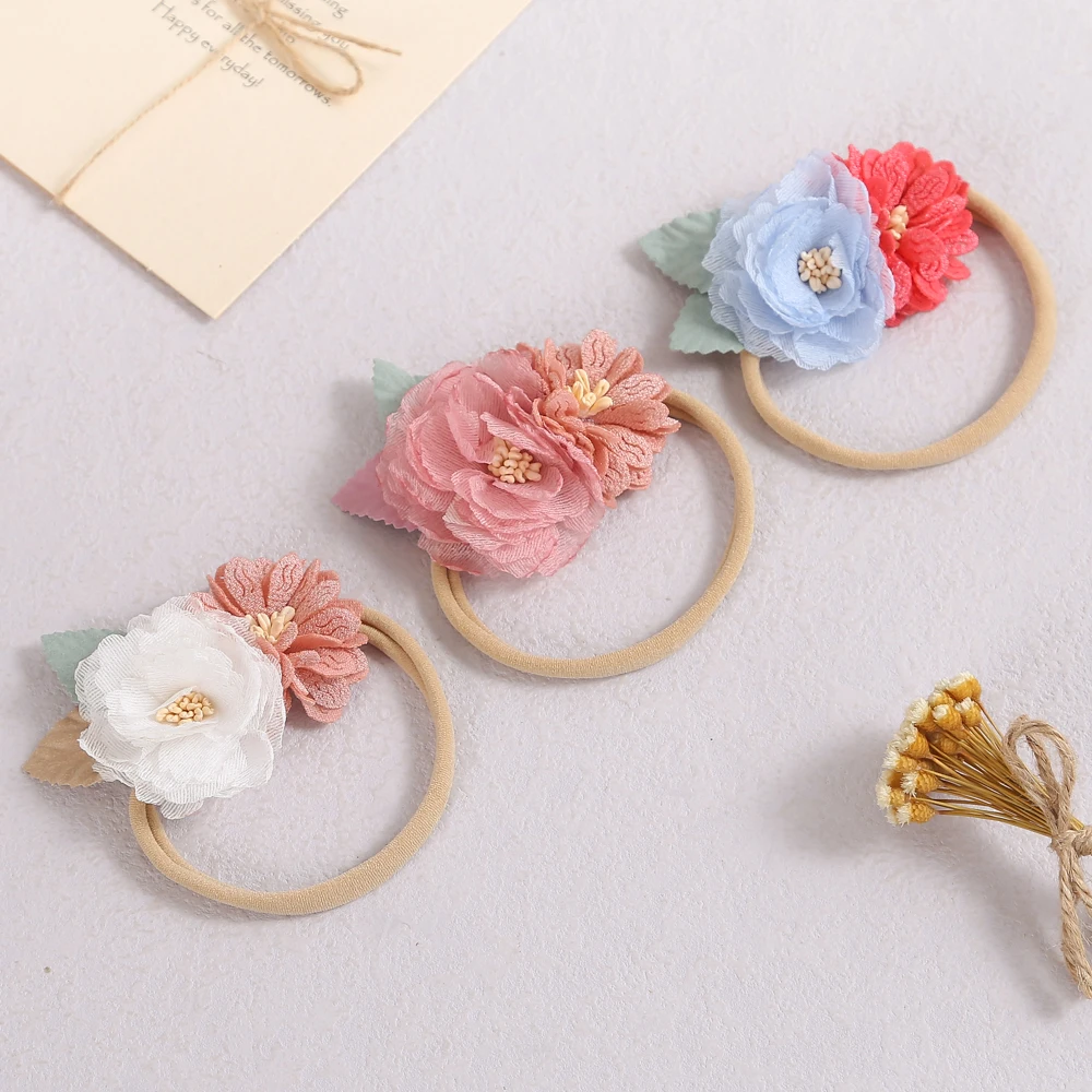 

Baby Nylon Headband Girls Handmade Artificial Flower Hair Bands Soft Infant Kids Traceless Hair Accessories Newborn Photo Props