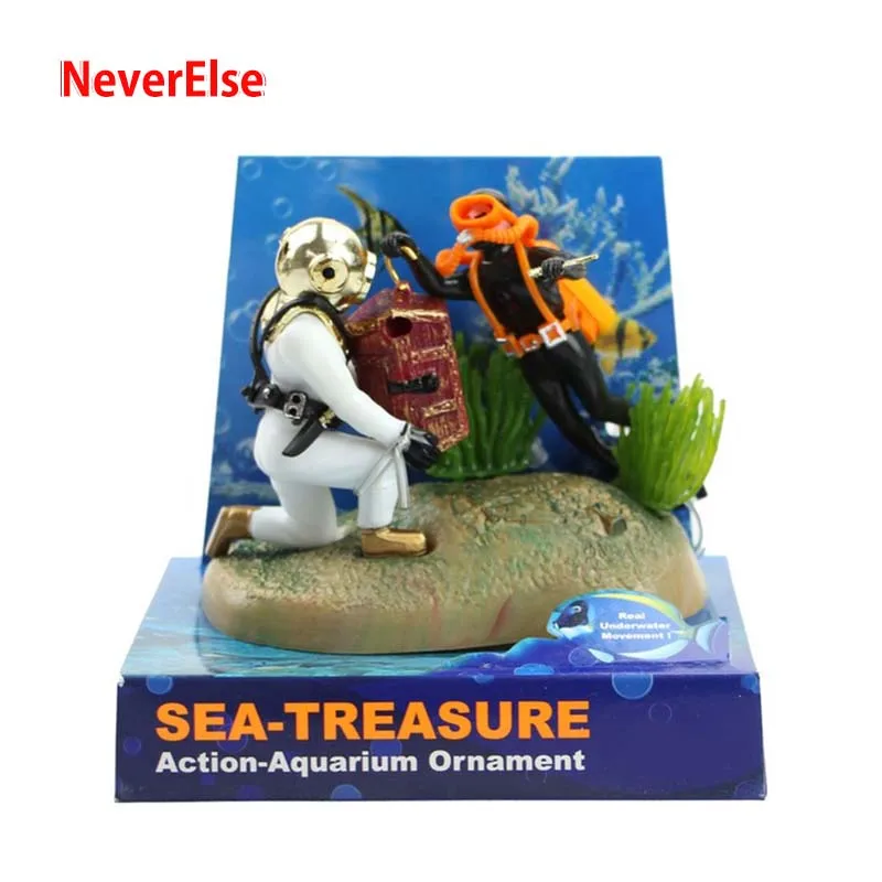 

New Aquarium Fish Tank Waterscape Decor Submarine Treasure Hunter Diver Flowing with Air Pump, increase oxygen Decor Landscape