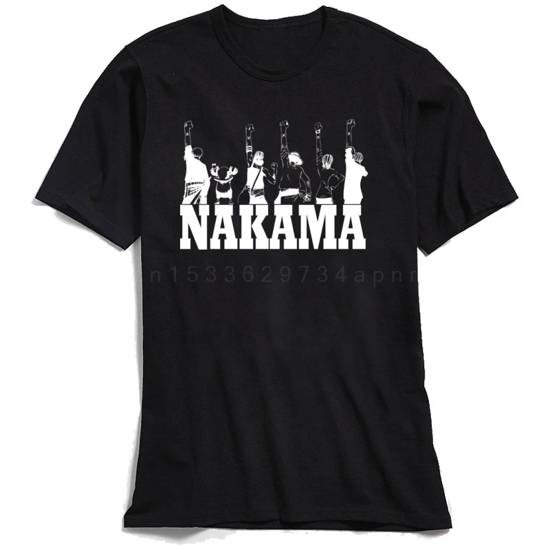 Nakama Men T-shirts One Piece Family T Shirt Luffy Anime Tees Black White Pure Cotton Tops Printed Tshirt Harajuku Streetwear