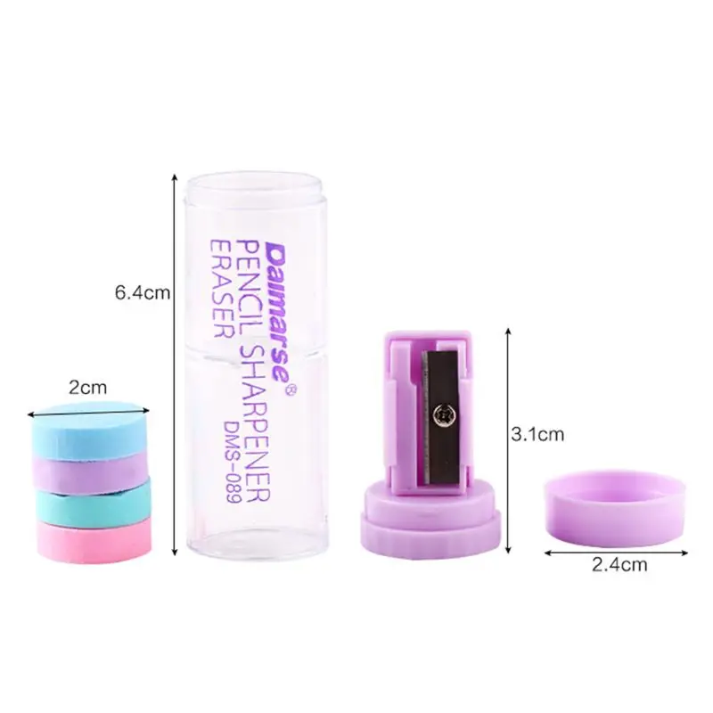 Candy Color Pencil Sharpener With Erasers Kawaii Pencil Sharpener For Girls Gifts School Supplies