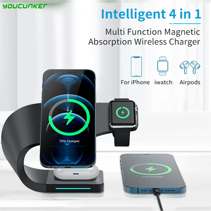 3 in 1 Magnetic Wireless Charger Stand For iPhone 12 Pro Max 15W Qi Fast Charging Induction Chargers For Apple Watch AirPods