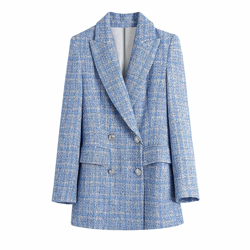 Veste de tailleur en tweed pour femme, veste blazer à carreaux, 2021, za