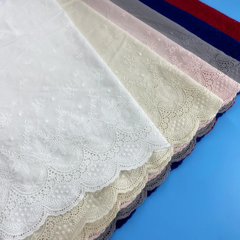 女性用の刺繍入りコットン生地,幅43cmのカラフルなレース生地,日曜大工,透かし彫りレース,ベビー服アクセサリー